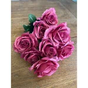 Fuchsia-colored Artificial Rose Bush Bouquet 17"H